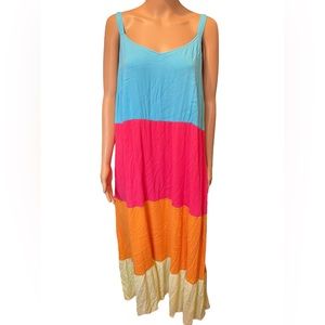 Lane Bryant Plus Size Bold Preppy Boho Hippie Sleeveless Colorblock Tiered Dress